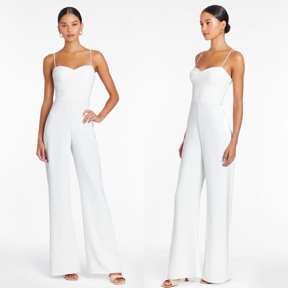 Amanda Uprichard Champagne Ivory Jumpsuit Wide Leg Tuxedo Bridal Sz XL Revolve